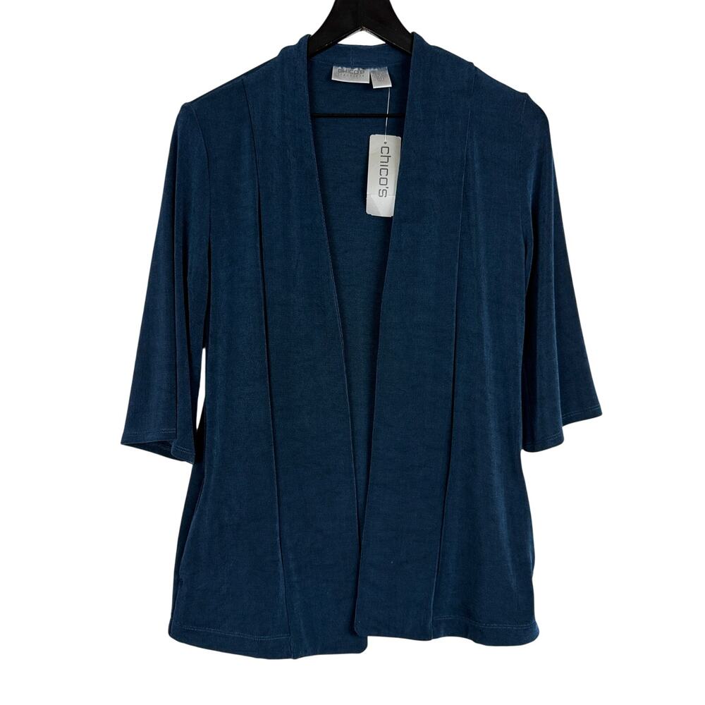 New Chico's Travelers Jacket Short Sleeve Dark Blue - Size 0 (Small)